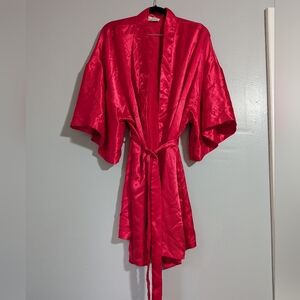 Vintage Hot Pink Satin Kimono Lingerie Robe Short Length Size L